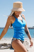 Notch Neckline Strappy Tankini Contrast High Waist Swimsuit